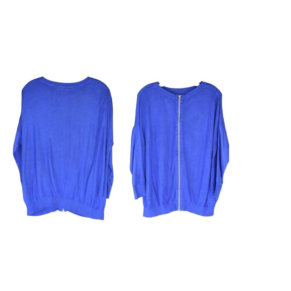 Women's  One A  Blue Full Zip Back 3/4 Sleeve Sweater M